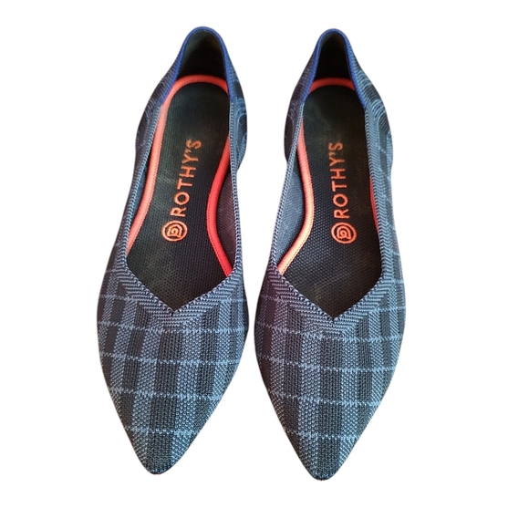 Rothy’s Blue Plaid the Point Flats size 10 Indigo Gingham Plaid - Picture 2 of 4